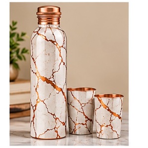 Handcrafted Copper <b>Water</b> <b>Bottle</b> And Cups Set With Floral Design Portable <b>Metal</b> Drinkware For Home Use - Product Image 2