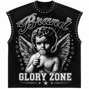 Débardeur Glory personnalisé avec impression graphique en strass, 100% coton, tissu doux, nouveau style vintage, sans manches, pour homme et femme. - Product Image 1