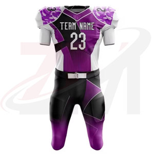 Custom Sublimated American Football Uniform Men's Purple Black V-Neck Short Sleeve Moisture Wicking Fitted Jersey Pants Set - Product Image 4