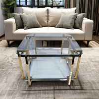 Mesa de Centro Moderna y Duradera de Acero Inoxidable, Juego de Mesa Consola y Taburete, Acabado en Oro Rosa, Tapa de Vidrio, Muebles para Sala de Estar