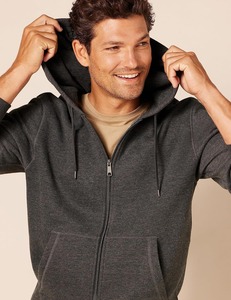 Sweat-shirt à capuche zippé gris foncé pour homme, coupe classique, décontracté, pour l'automne, en tissu French Terry, avec poches. - Product Image 3