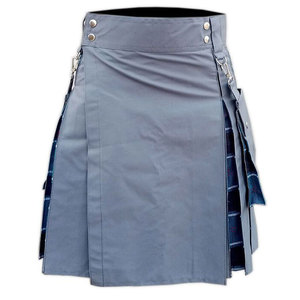 Kilt écossais moderne plissé en coton gris robuste, style Edzell Tartan, avec poches cargo, pour un look mode et authentique - Product Image 1