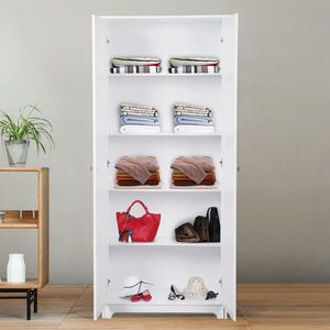 FCH White Five-Tier Double Door <b>Storage</b> Cabinet Elegant <b>Wardrobe</b> <b>Solution</b> - Product Image 2