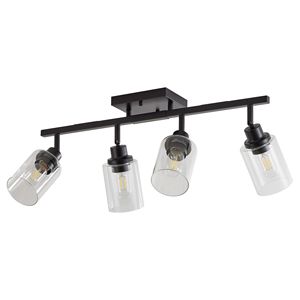 Moderna Plafoniera Nera a 4 Luci con Paralumi in Vetro Trasparente, Montaggio Semi-Incasso o a Parete Orientabile - Product Image 1