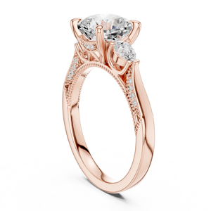 Elegante Anillo de Compromiso de Tres Piedras con Moissanita Corte Cojín y Acento Lateral en Forma de Pera, Chapado en Oro Rosa sobre Plata para Mujer - Product Image 3