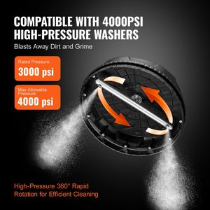 Accessorio Universale per Pulizia Superfici da 15 Pollici per Idropulitrici fino a 4000 PSI Max, 2 Prolunghe con Attacco Rapido da 1/4 di Pollice - Product Image 3