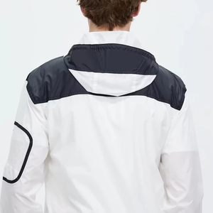 Chaqueta Cortavientos con Capucha y Cierre de Cremallera para Hombre, Diseño Color Block, Blanca y Azul Marino, Ligera, Deportiva, para Actividades al Aire Libre, con Bolsillos - Product Image 5