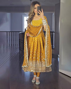Haute qualité Designer Faux Georgette Anarkali costume pour femmes parole longueur indien traditionnel Festival porter robe naturel - Product Image 1