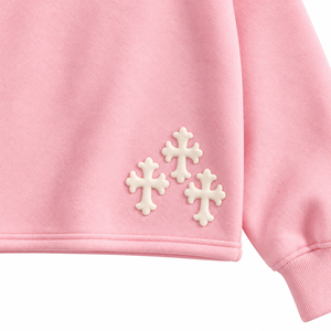 <b>Pink</b> Winter Oversized Heavyweight 100% Cotton Discharge Pullover <b>Hoodie</b> Embroidered Rhinestone Embellishments Unisex Fleece - Product Image 5