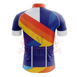Ensemble maillot et short de cyclisme pour homme, orange et bleu, motif géométrique, respirant, polyester, coupe sans couture, pour adultes - Product Image 2