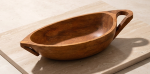 Plat allongé en bois de noyer avec poignées sculptées intégrées, bol de service en bois de manguier, vaisselle élégante - Product Image 4