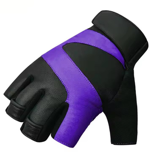 Purple Black PU Sports <b>Gloves</b> Wrist Length Durable Casual <b>Fingerless</b> Design for Spring Summer Use - Product Image 6