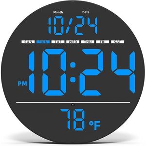 นาฬิกาแขวนผนังดิจิตอลไฟฟ้าทันสมัยพร้อมจอ LED ขนาดใหญ่ ปรับความสว่างอัตโนมัติ แสดงวันที่และอุณหภูมิ เหมาะสำหรับพื้นที่ขนาดเล็ก - Product Image 1