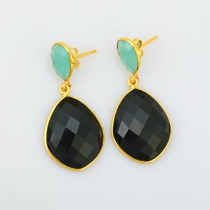 Boucles d'oreilles de luxe pour femmes bijoux de mode Aqua calcédoine et Onyx noir Simple boucle d'oreille en gros en vrac - Product Image 5