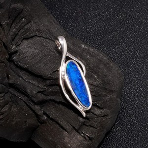 Vintage Fancy Natural <b>Opal</b> Doublet <b>Pendant</b> 925 Sterling Silver Blue Flash Engagement Jewelry for Women Men Third Party Appraisal - Product Image 6