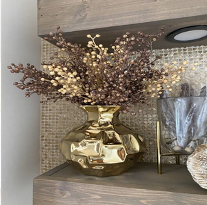 Glamorous glossy gold geometric crinkled vase holding brown branches, available at wholesale prices. - Product Image 1