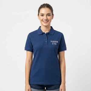 เสื้อโปโลผ้าฝ้ายสีน้ำเงินกรมท่าสำหรับผู้หญิง แขนสั้น ปักตัวอักษรด้านหน้า สไตล์ลำลอง - Product Image 4
