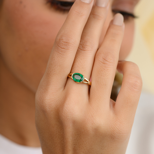 14K Rhodium Plated <b>Emerald</b> East West Resizable Gemstone <b>Ring</b> - Product Image 1