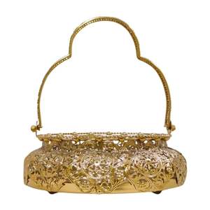Corbeille à fruits en filigrane métallique doré avec poignée pivotante, bol rond décoratif à motifs floraux ajourés pour table à manger, décoration intérieure, Pooja - Product Image 2