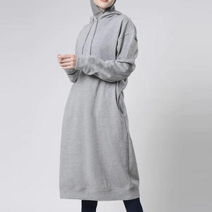 Vestido de Sudadera con Capucha Extra Grande para Mujer, Gris Sólido, Manga Larga, Tejido, Ecológico, Impermeable, Ropa Casual de Invierno - Product Image 1