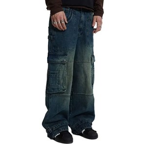 Custom Wholesale Oxford <b>Elastic</b> Waist Lightweight Breathable High Street Straight <b>Jean</b> Loose Baggy Street Denim Pants - Product Image 3