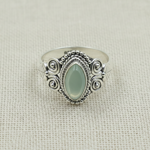 Natural Aqua Chalcedony Gemstone 925 Sterling <b>Silver</b> Rose & Yellow Handmade <b>Ring</b> Vintage Boho <b>Statement</b> Jewelry Gift For Women - Product Image 1