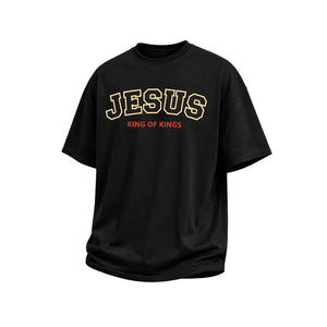 T-shirt en coton noir surdimensionné pour homme de haute qualité, imprimé JESUS Roi des Rois, streetwear décontracté, mode estivale, t-shirt graphique - Product Image 2