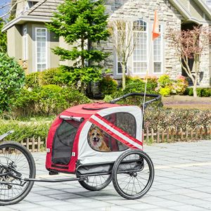 Rimorchio per Bicicletta 2 in 1 Rosso per Animali Domestici, Passeggino con Ruote Universali, Riflettori, Bandiera di Sicurezza, Grande Dimensione, in Alluminio, 3 Ruote, Massima Capacità per il Trasporto, Ideale per Viaggi - Product Image 2