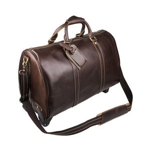 Sac à bagages de week-end en cuir véritable de grande capacité fait à la main personnalisé fermeture à glissière résistant à l'eau de marque-brun chocolat - Product Image 1