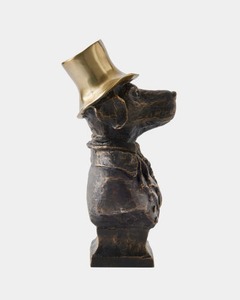 Buste de chien en bronze avec chapeau haut-de-forme, sculpture artisanale décorative de table au design traditionnel pour salon - Product Image 5