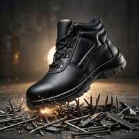Chaussures de sécurité en acier noir, cuir véritable, imperméables, respirantes, bottes de travail antidérapantes, usage industriel, construction, usine, toutes utilisations