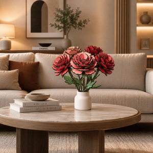 Centro de Mesa de Madera Ecológico con Flores |   Ramo Floral Pintado a Mano con Corte Láser en Jarrón para Decoración del Hogar, Sala de Estar, Dormitorio u Oficina - Product Image 2