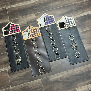 Multi Function Hand Tooled Cowhide Leather Checkered Pattern <b>Scarf</b> Holder with Metal Rings Organizer for <b>Scarves</b> & Accessories - Product Image 5