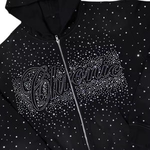 Sudadera con Capucha Negra con Pedrería OEM ODM para Hombre, Sudadera con Cremallera de Lujo con Cristales, Ropa Urbana Brillante para Adultos, Moda con Diamantes, 100% Algodón Teñido Liso - Product Image 6