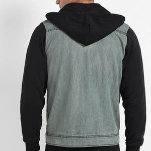 <b>Men's</b> Denim <b>Jacket</b> Hooded Casual Button Up Slim Fit Washed Jean Coat Autumn Outwear Black Sleeve Design - Product Image 3