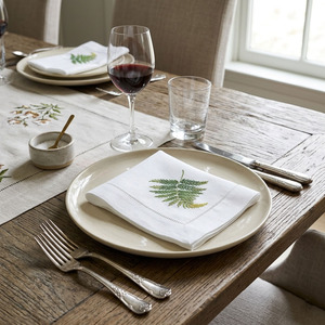 Custom Wholesale Embroidery Fern Leaf Classic Square Dinner Napkin Machine Washable Hemstitch <b>Linen</b> <b>Table</b> Napkin Durable Home - Product Image 3