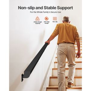 Corrimano per Scale in Alluminio Nero da 15 Piedi, Montaggio a Parete, Capacità di Carico 250 lbs, Ringhiera Industriale per Interni, Caratteristica Chiave per Componenti Scale - Product Image 2