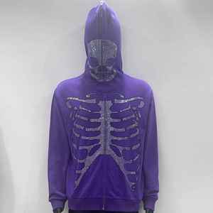 Custom Design High Street Letter Rhinestone Logo Men Terry Cotton Dropshoulder Oversized <b>Full</b> Zip Autumn Hoodie - Product Image 1