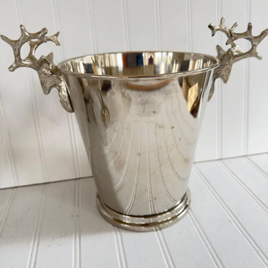 Cubo de Hielo Metálico Portátil de Lujo con Asas de Cabeza de Ciervo, Plateado Pulido, Enfriador de Vino de Gran Capacidad para Bar, Navidad - Product Image 1