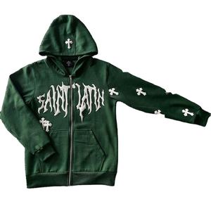 Sudaderas personalizadas para mujer Venta al por mayor Puff Printing Streetwear French Terry Hood Plain Zip Cotton Regular Fit Front Logo Position - Product Image 3