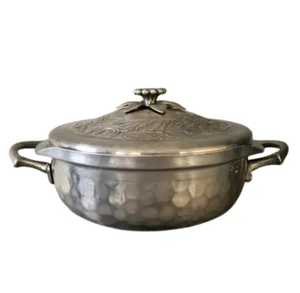 Antique Hammered Metal Casserole with Floral Engraved <b>Lid</b> Vintage Indian Style Roti Chapati Box Food Warmer Heavy Duty Hot <b>Pot</b> - Product Image 1