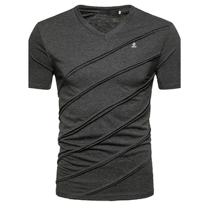 Nouveau T-shirt élégant en gros OEM de haute qualité à col en V, impression personnalisée du logo, T-shirt uni à col en V pour homme - Product Image 5