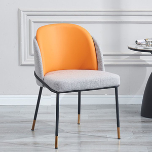 Chaise de salle à manger rembourrée <span class=keywords><strong>orange</strong></span> et gris, style nordique moderne, avec pieds en métal à embouts dorés - Product Image 2