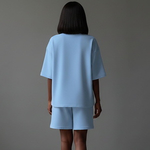 Conjunto de 2 piezas para hombre, estilo streetwear, holgado, de color sólido, con hombros caídos, 100% algodón, de calidad premium y personalizado. - Product Image 6