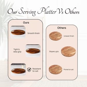 Plateau de service en bois avec poignée dorée |   Plateau en bois de teck de 14 pouces de diamètre pour le thé, les collations et la cuisine - Product Image 4