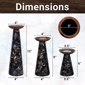 Modern design Dark floral enamel candle holder 3 <b>pc</b> <b>set</b> decorative pillar candle holders wooden accent candle stand offer custom - Product Image 4