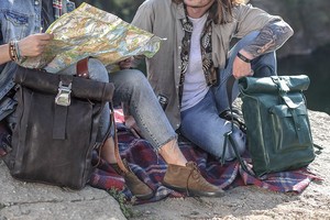 Premium Crazy Horse <b>Leather</b> Roll Top <b>Backpack</b> Vintage Cow <b>Leather</b> Travel Bag <b>Large</b> Capacity Hiking Rucksack Men LRTB-0104 - Product Image 3