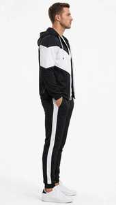 ONETEN APPARELS Conjunto Deportivo con Capucha para Hombre, Color Negro y Blanco, Bloques de Color Sólido, 2 en 1, Pantalones Deportivos Largos 100% Algodón con Cintura Elástica - Product Image 3