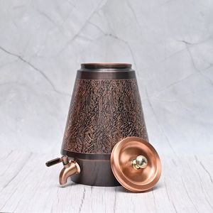 Large Hammered Copper Water <b>Dispenser</b> with Tap Storage Container Ayurvedic <b>Drinking</b> Pot for Home Kitchen and Hotel Use - Product Image 1