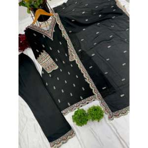 Magnifique Top-Ensemble Plazo et Dupatta avec séquence de broderie lourde Taille XL - Product Image 5